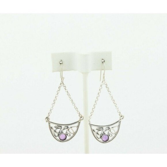 Sterling Silver Purple Amethyst Earrings Dangle Drop Earrings - Picture 6 of 7